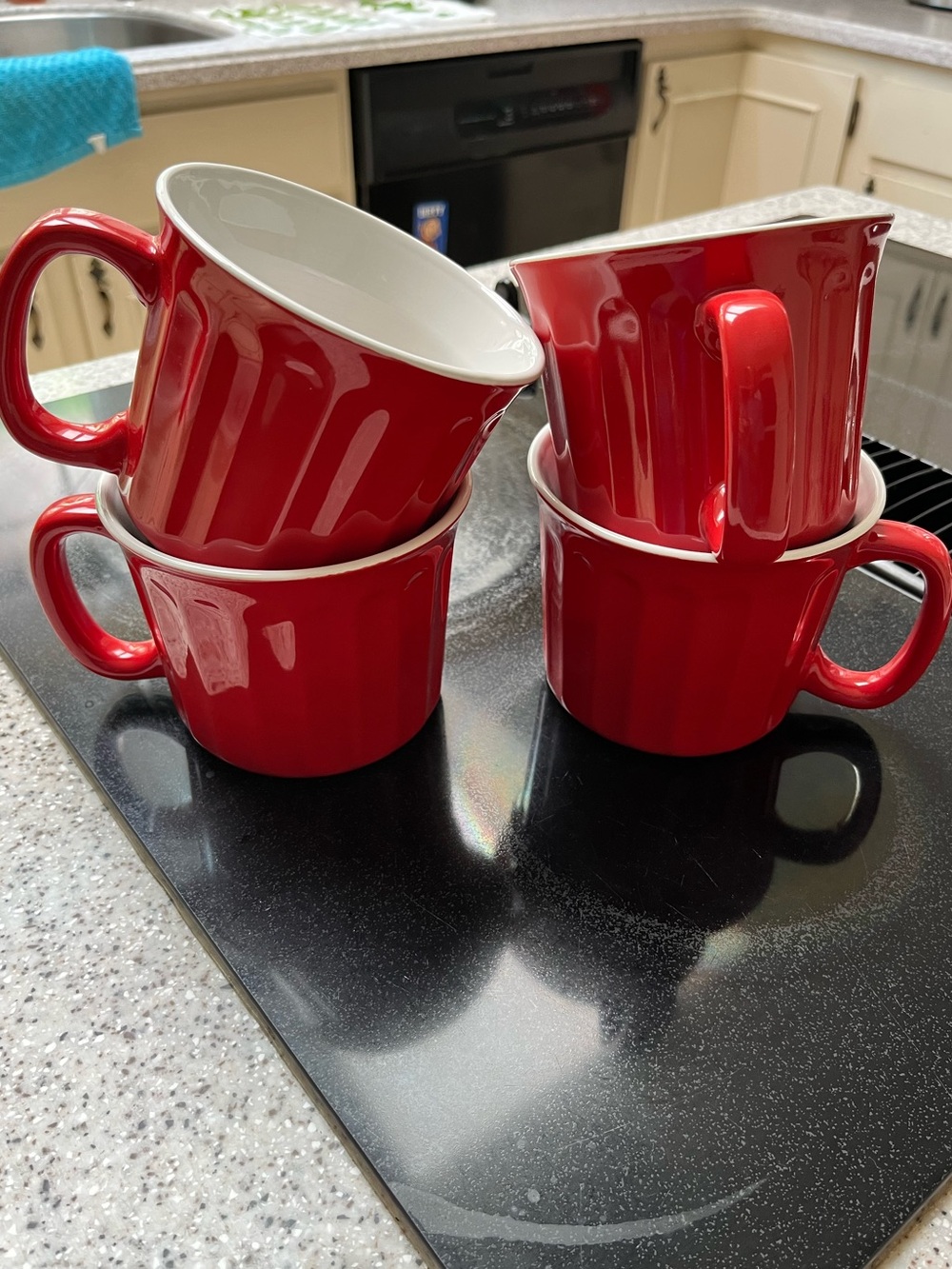 Red Ceramic Coffee/Soup Mugs - Set of 4